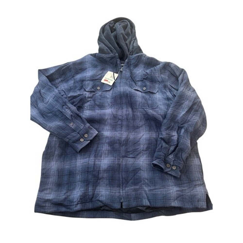 Puritan Mens XL Navy Blue Plaid Hooded Flannel Zip Up Jacket Quilted Lined NWT